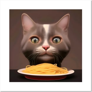 Cat eating spaghetti Posters and Art